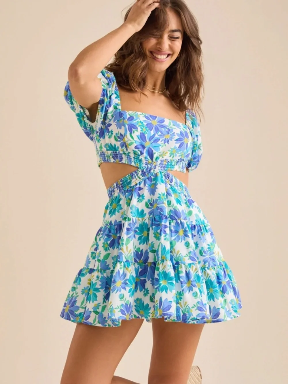 Altar'd State Women’s Small Savannah Floral Mini Dress White & Blue Boho Folk - Picture 1 of 9